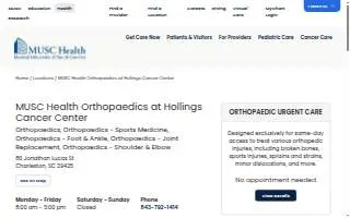 MUSC Health Orthopaedics at Hollings Cancer Center website