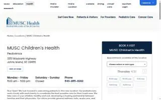 MUSC Children's Health of Johns Island website