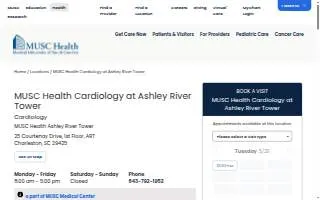 MUSC Health Cardiology at Ashley River Tower of Charleston website