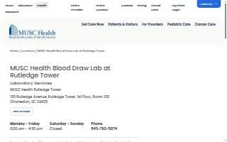 MUSC Health Blood Draw Lab at Rutledge Tower website