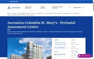 Ascension Columbia St. Mary's - Perinatal Assessment Center website