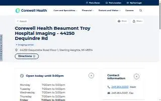 Corewell Health Beaumont Troy Hospital Imaging - 44250 Dequindre Rd website