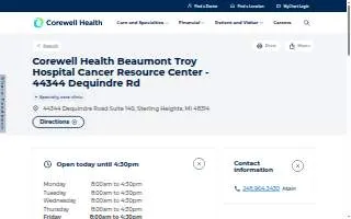 Corewell Health Beaumont Troy Hospital Cancer Resource Center - 44344 Dequindre Rd website
