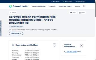 Corewell Health Farmington Hills Hospital Infusion Clinic - 44344 Dequindre Rd