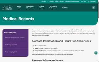 Medical Records at Boston Medical Center website