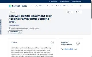 Corewell Health Beaumont Troy Hospital Family Birth Center 3 West website