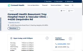 Corewell Health Beaumont Troy Hospital Heart & Vascular Clinic - 44250 Dequindre Rd