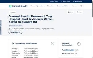 Corewell Health Beaumont Troy Hospital Heart & Vascular Clinic - 44250 Dequindre Rd website