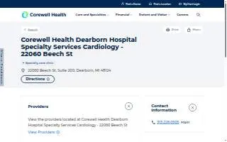 Corewell Health Dearborn Hospital Specialty Services Cardiology - 22060 Beech St website