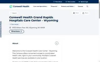 Corewell Health Grand Rapids Hospitals Care Center - Wyoming of Grandville website