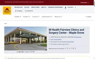 M Health Fairview Clinics and Surgery Center - Maple Grove website