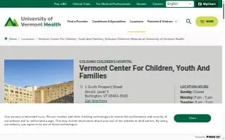 Vermont Center For Children, Youth And Families, Golisano Children’s Hospital at University of Vermont Health website