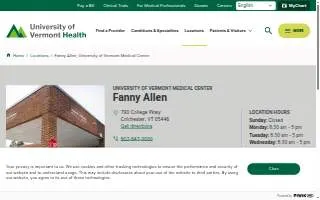 Fanny Allen, University of Vermont Medical Center website