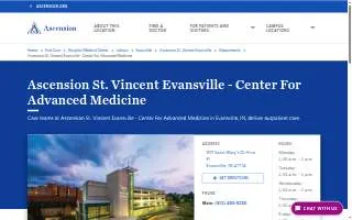 Ascension St. Vincent Evansville - Center For Advanced Medicine website