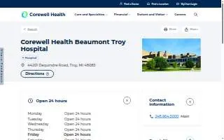 Corewell Health Beaumont Troy Hospital website