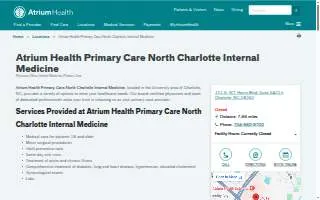 Atrium Health Primary Care North Charlotte Internal Medicine website