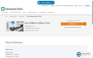 Cleveland Clinic Internal Medicine Walk-in Clinic website