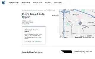 Rick's Tires & Auto Repair website