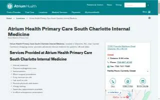 Atrium Health Primary Care South Charlotte Internal Medicine website