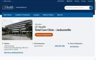 UF Health Total Care Clinic - Jacksonville website