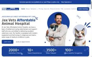 Jax Vets Affordable Animal Hospital at Baymeadows website