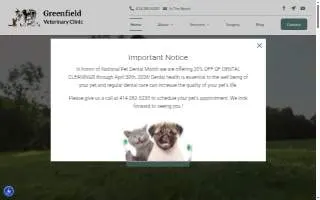 Greenfield Veterinary Clinic website