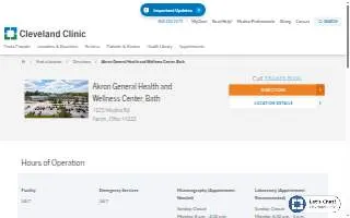Cleveland Clinic Akron General Health & Wellness Center, Bath website