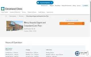 Cleveland Clinic Mercy Hospital Urgent and Outpatient Care, Plain website