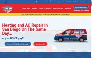 Same Day Heating, Cooling, Plumbing of San Diego website