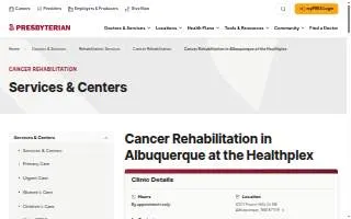Presbyterian Cancer Rehabilitation in Albuquerque at Presbyterian Healthplex website