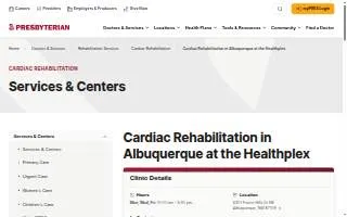 Presbyterian Cardiac Rehabilitation in Albuquerque at Presbyterian Healthplex website