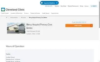 Cleveland Clinic Mercy Hospital Primary Care, Belden website