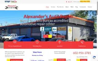 Alexanders Auto Repair website
