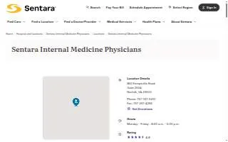 Sentara Internal Medicine Physicians website