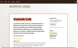 Parkside Cafe of Cape Coral website