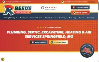 Reed’s Plumbing, Excavating, Septic, Heating & Air website