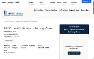 MUSC Health Midlands Primary Care website