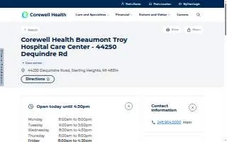 Corewell Health Beaumont Troy Hospital Care Center - 44250 Dequindre Rd website