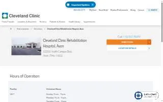 Cleveland Clinic Rehabilitation Hospital, Avon website