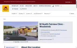M Health Fairview Clinic - Woodwinds website