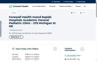 Corewell Health Grand Rapids Hospitals Academic General Pediatric Clinic - 275 Michigan St NE website