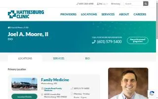 Joel A. Moore, II, DO - Hattiesburg Clinic Lincoln Road Family Medicine website