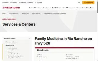 Presbyterian Family Medicine in Rio Rancho on Hwy 528 website