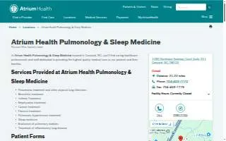 Atrium Health Pulmonology & Sleep Medicine of Concord website