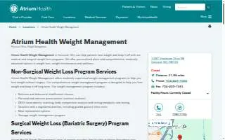 Atrium Health Weight Management of Concord website