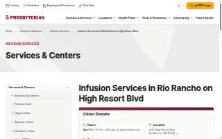 Presbyterian Infusion Services in Rio Rancho on High Resort Blvd website