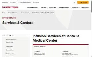 Presbyterian Infusion Services in Santa Fe at Santa Fe Medical Center website