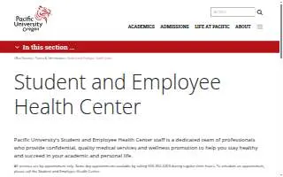 Pacific University Student Health Center - Hillsboro website
