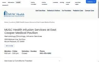 MUSC Health Infusion Services at East Cooper Medical Pavilion website