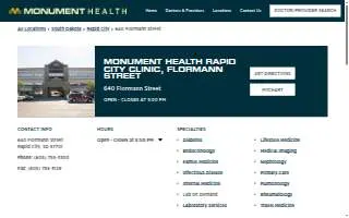 Monument Health Rapid City Clinic, Flormann Street website